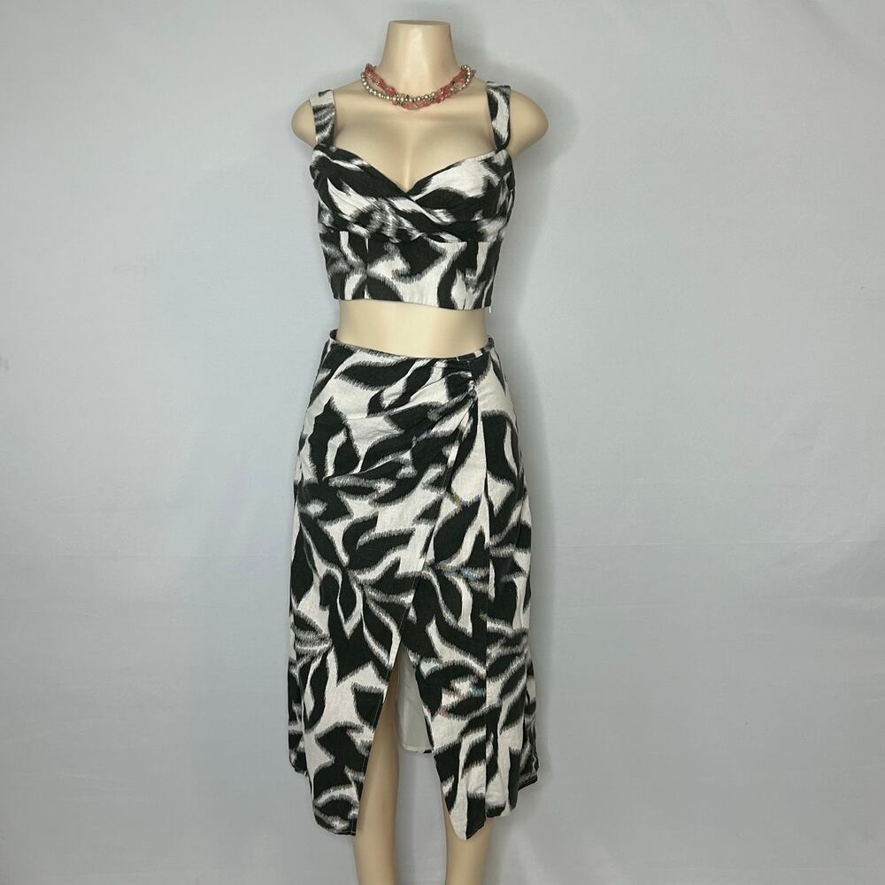 Banana Republic Linen Blend set 4 Black Ivory Abstract Print Crop Top Midi Skirt